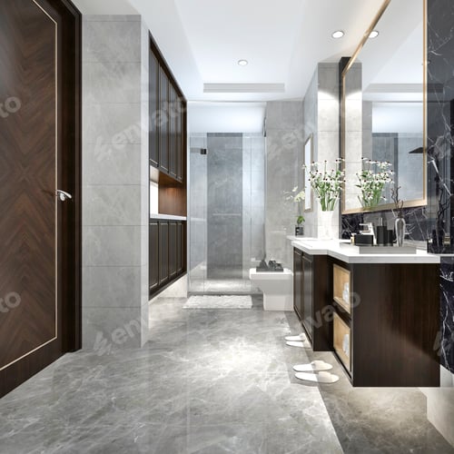 Preview: 3d rendering modern loft bathroom with luxury tile decor