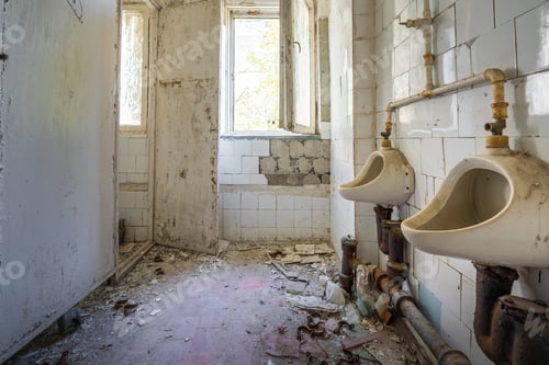 Preview: Abandoned Mens Toilet with Urinals at Duga Radar Control Center - Chernobyl Exclusion Zone, Ukraine