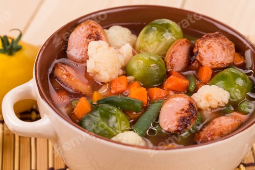 Preview: Fresh vegetable soup with sausage.