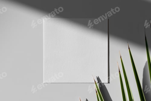 Preview: Invitation square card mockup with a palm leaf.