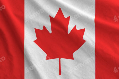 Preview: Canada flag depicted on folded wavy fabric of old cloth