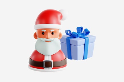 Aperçu: Illustration 3D du Père Noël avec boîte-cadeau de Noël