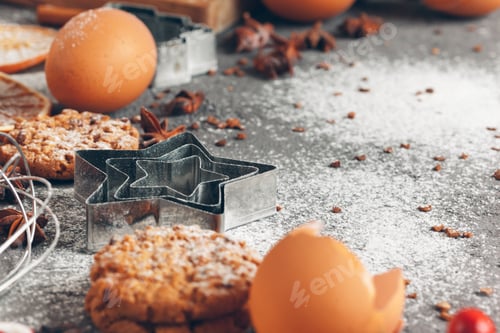 Preview: Christmas pastry cooking. Christmas cooking festive concept