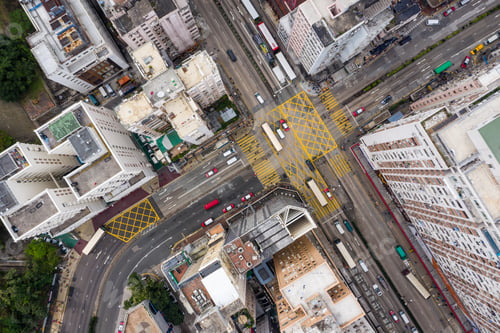 Preview: Mong Kok, Hong Kong 21 March 2019: Top view of Hong Kong traffic in city