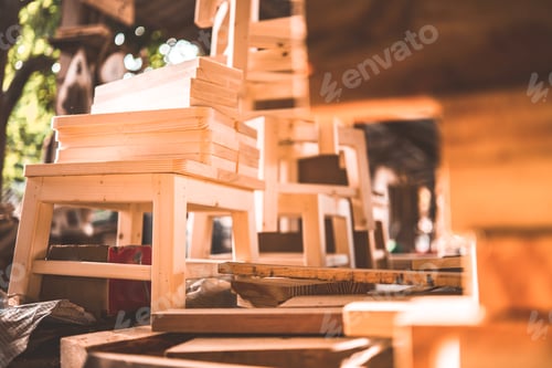 Preview: wood material industrial background, carpenter machine equipment for wooden construction factory