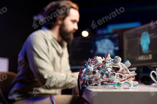 Preview: Focus on EEG headset used by engineer to upload consciousness in PC