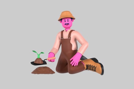 Visualização: Plantação de jardineiro de desenhos animados