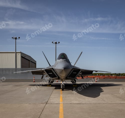 Preview: United States Air Force F-22 Raptor fighter jet on display at an air show in Western Massachusetts