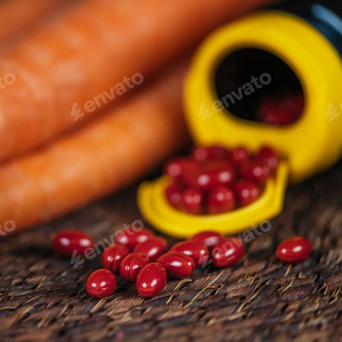 Preview: Beta Carotene Supplement Pills and Vegetables