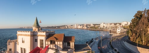 Preview: Panoramic view of Vina del Mar skyline with Wulff Castle (Castillo Wulff) - Vina del Mar, Chile