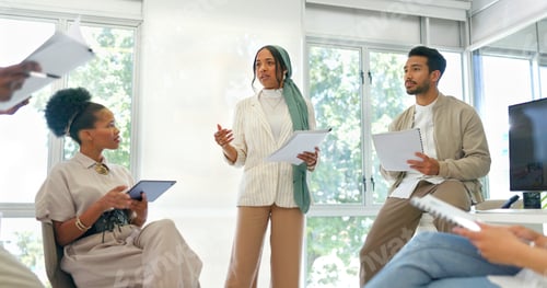 Preview: Business woman, leadership or speaker in training, workshop or presentation in diversity growth, ta