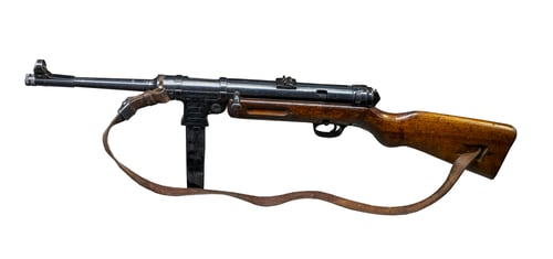 Preview: Old gun machine isolated. Military pistol. Retro rifle.