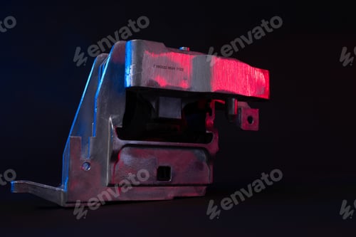 Preview: new car suspension detail, silent block on a black background