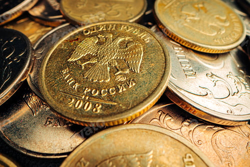Preview: Russian rouble coin on dark background close up