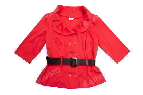 Preview: Red Blouse with Black Belt on White Background