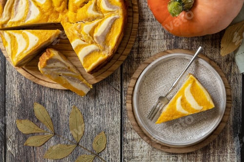 Preview: Pumpkin cottage cheese casserole pie "Zebra", striped casserole with cheese, chocolate and pumpkin.