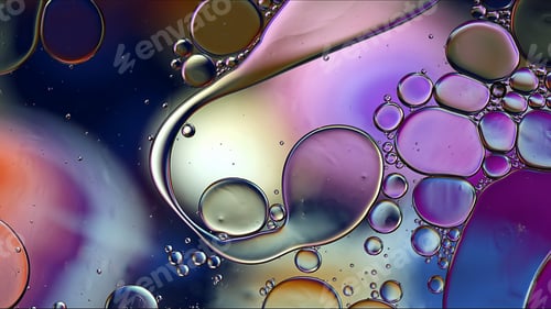 Preview: Abstract Colorful Food Oil Drops Bubbles and spheres Flowing on Water Surface