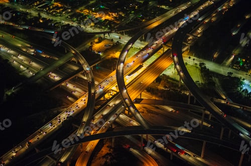 Preview: High angle view of city and highways, Los Angeles, California, USA
