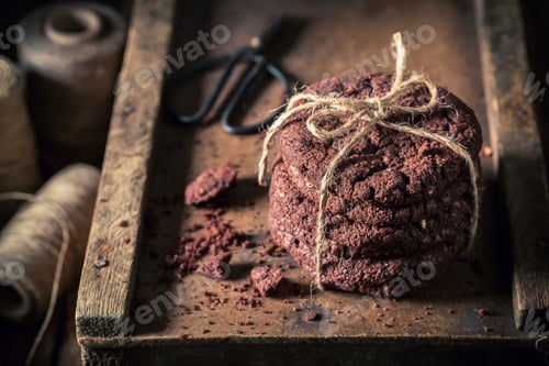 Preview: Sweet and homemade chocolate cookies made of oats and nuts.