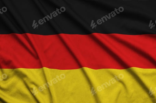 Preview: Germany flag is depicted on a sports cloth fabric with many folds. Sport team waving banner