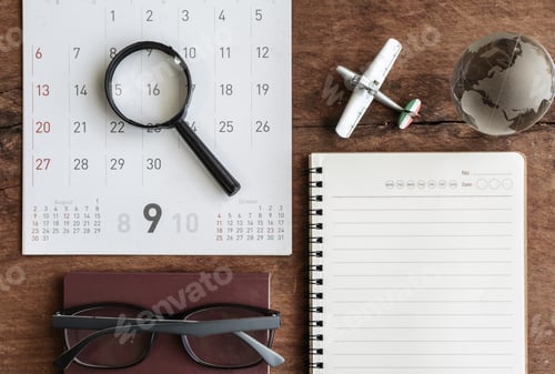 Preview: Open diary and calendar with passport