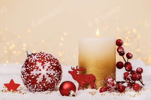 Preview: Christmas or new year candle with festive ornaments