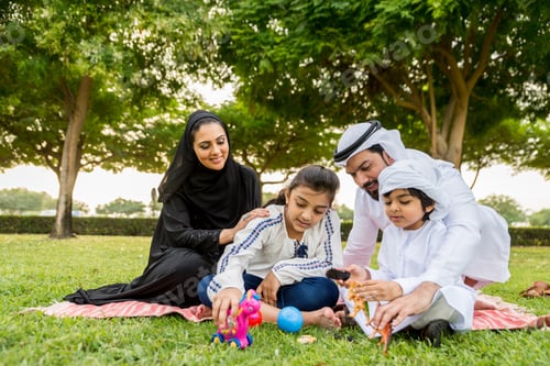 Preview: Happy arabian family in a park