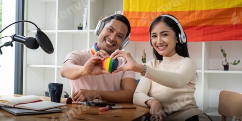 Preview: Asian gay radio host enjoy chatting while record an audio podcast with female friend