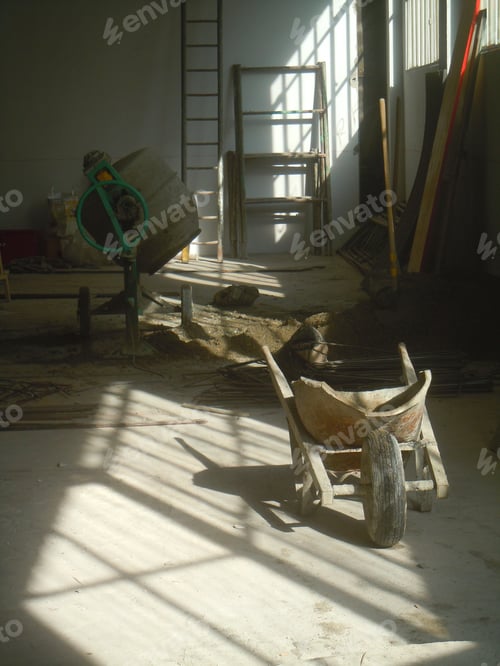 Preview: Wheelbarrow in an indoors construction site