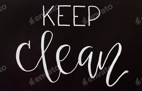 Preview: Chalk inscription KEEP CLEAN on a black chalkboard