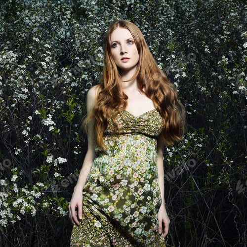 Preview: Portrait of the romantic woman in a summer garden