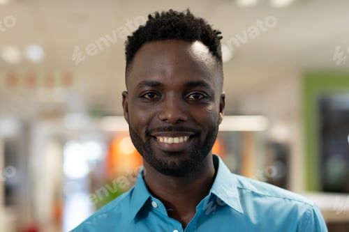Preview: Portrait of smiling young african american businessman with stubble working at office