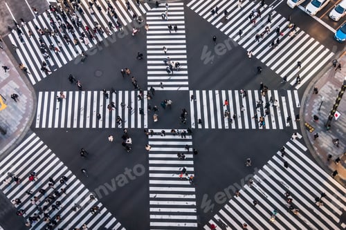 Preview: Looking down at the intersection crossing at Ginza, Tokyo.