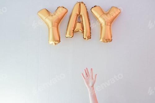 Preview: YAY golden foil balloons. Celebration, party, graduation.