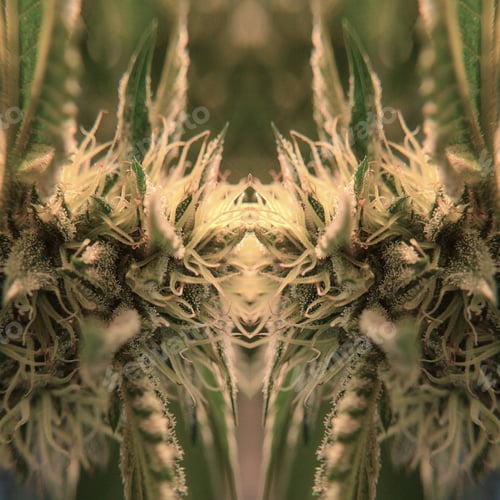 Preview: Macro shot of a marijuana plant with mirror reflection