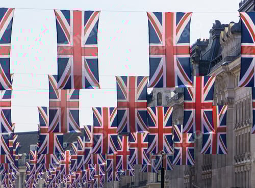 Preview: Union Jack flags hang in Central London in preperation for the royal wedding