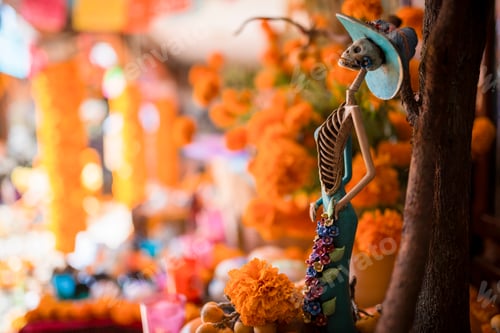 Preview: La Santa Muerte Altar with skeleton, Lake Patzcuaro, Michoacan, Mexico