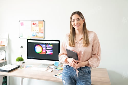 Preview: Woman working as an illustrator in her office