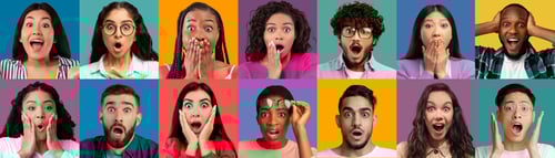 Preview: Surprised People With Open Mouths, Colorful Backgrounds