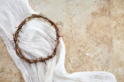 Preview: Easter background. Crown Of Thorns with white shroud. Crucifixion Of Jesus Christ