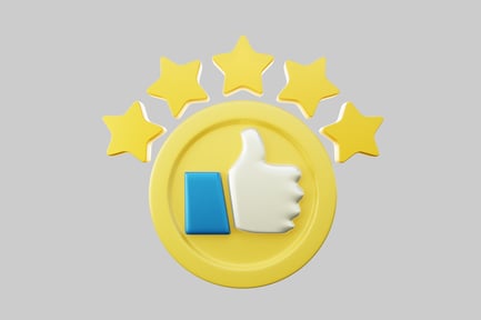 Preview: Yellow circle with thumbs-up icon, blue rectangle, and five yellow stars.