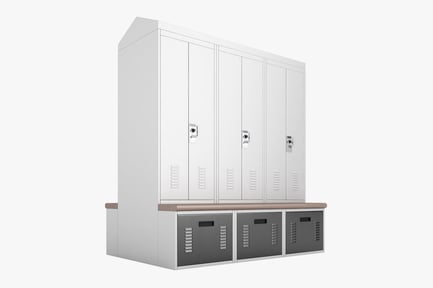 Modular Personal Storage Lockers with Bench