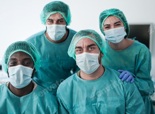 Preview: Medical workers inside hospital - Multiracial people wearing hazmat suit and face masks at work