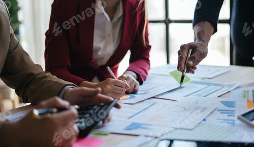 Preview: Meeting concept Business team hands at working with financial plan, meeting, discussion, brainstorm