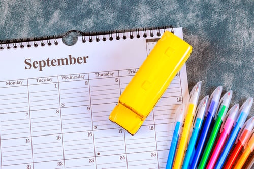 Preview: Colored pencils a toy yellow school bus, school supplies ,colored pencils back to school.