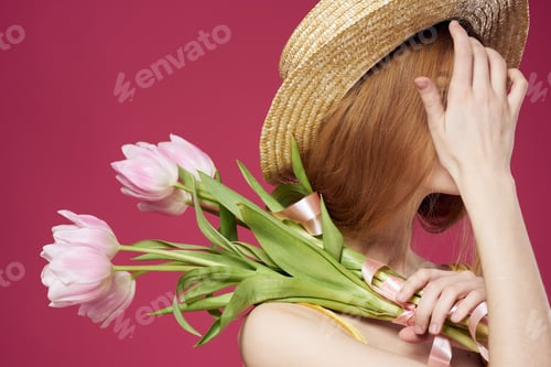 Preview: Beautiful woman with a bouquet of flowers a gift as an elegant style lifestyle