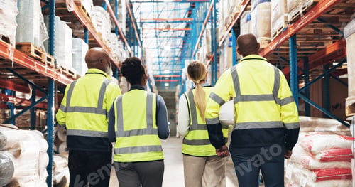 Preview: Logistics, people and back with inventory in warehouse for supply chain, inspection and distributio