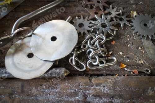 Preview: Closeup shot of different types of gears on the ground