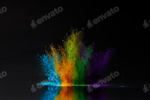 Aperçu: colorful holi powder explosion on black, Hindu spring festival