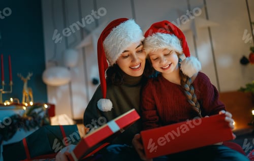 Preview: Christmas Joy with Mother and Child Opening Gifts